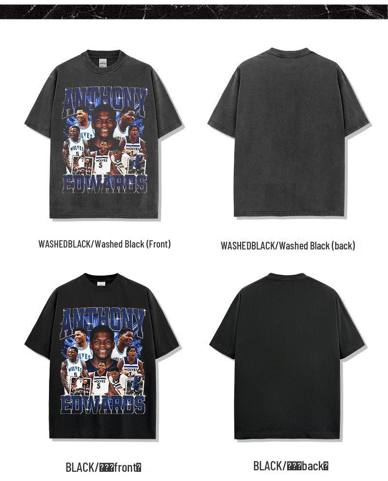 Retro Anthony Print Short Sleeve Vintage Washed Heavyweight T-Shirt