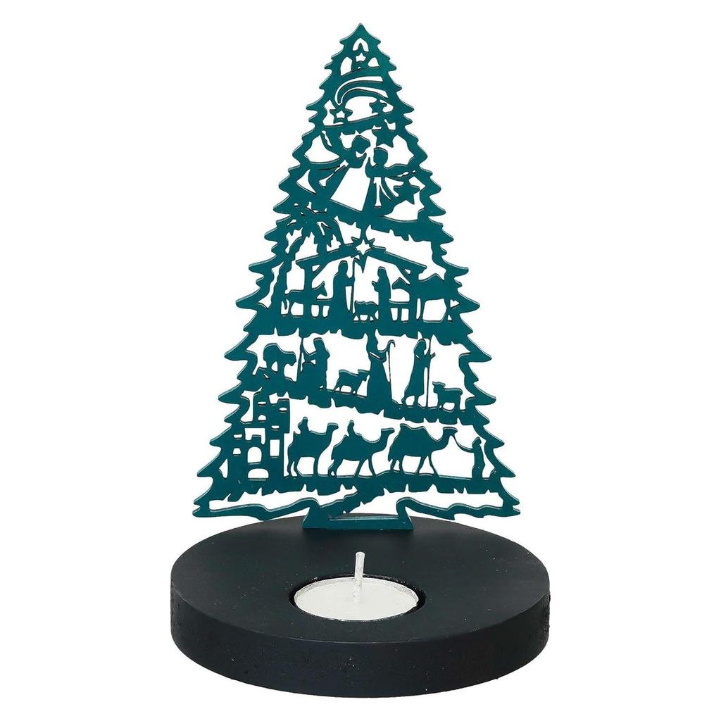 Jesus Nativity Scene Christmas Tree Tea Light Candle Holder(Wooden Green)| Christmas Decoration Items for Home Living Room Office Decor