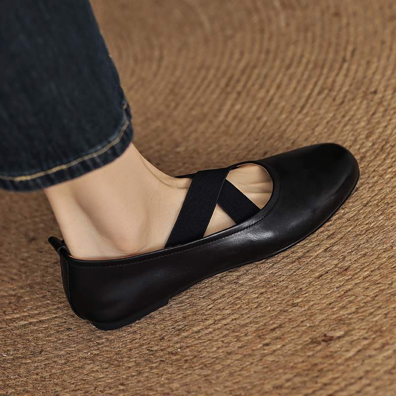 Krazing Pot Cow Skin Fashion Spring Autumn Flat with Women Round Toe Shoes Ballet Dancer Shallow Flats