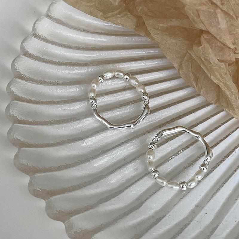 BFCLUB Silver Color Geometric Irregular Ball Pearls Rings for Women Bohemian Retro Adjustable Antique Personality Ring