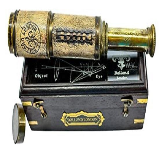 

Антикварный латунный викторианский морской телескоп с коробкой из дерева, дорожный морской подарок, антикварный телескоп 43,18 см