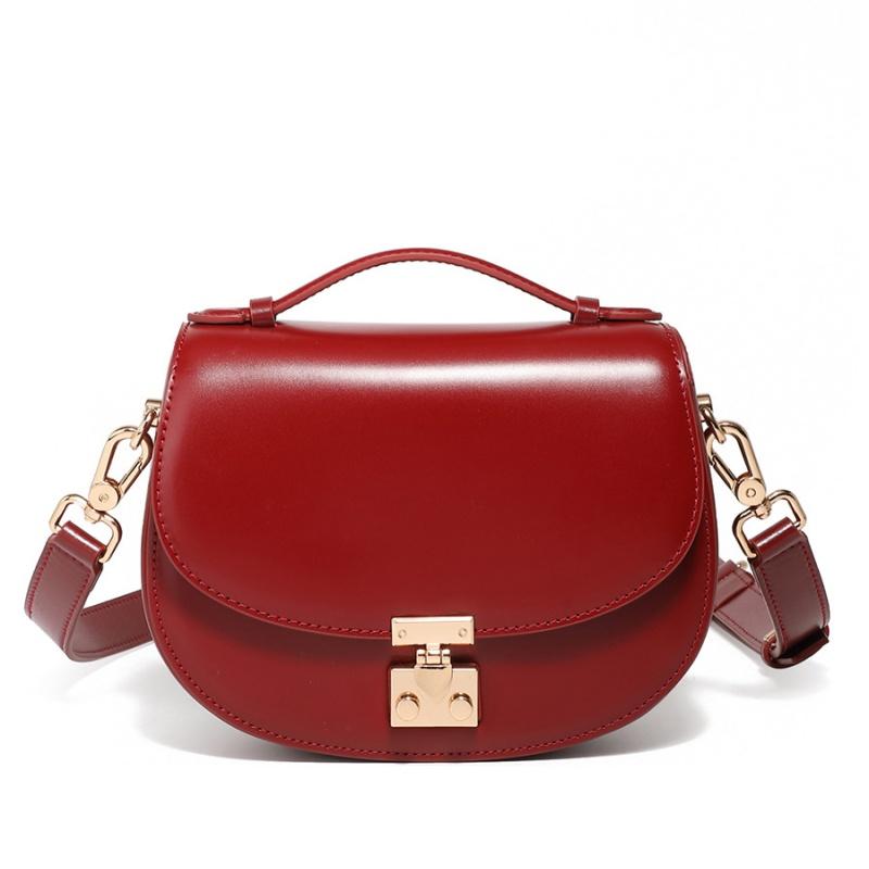 Retro Genuine Leather Saddlebag Women's Bag with Wide Shoulder Strap Versatile Casual Crossbody Small Trendy Bag