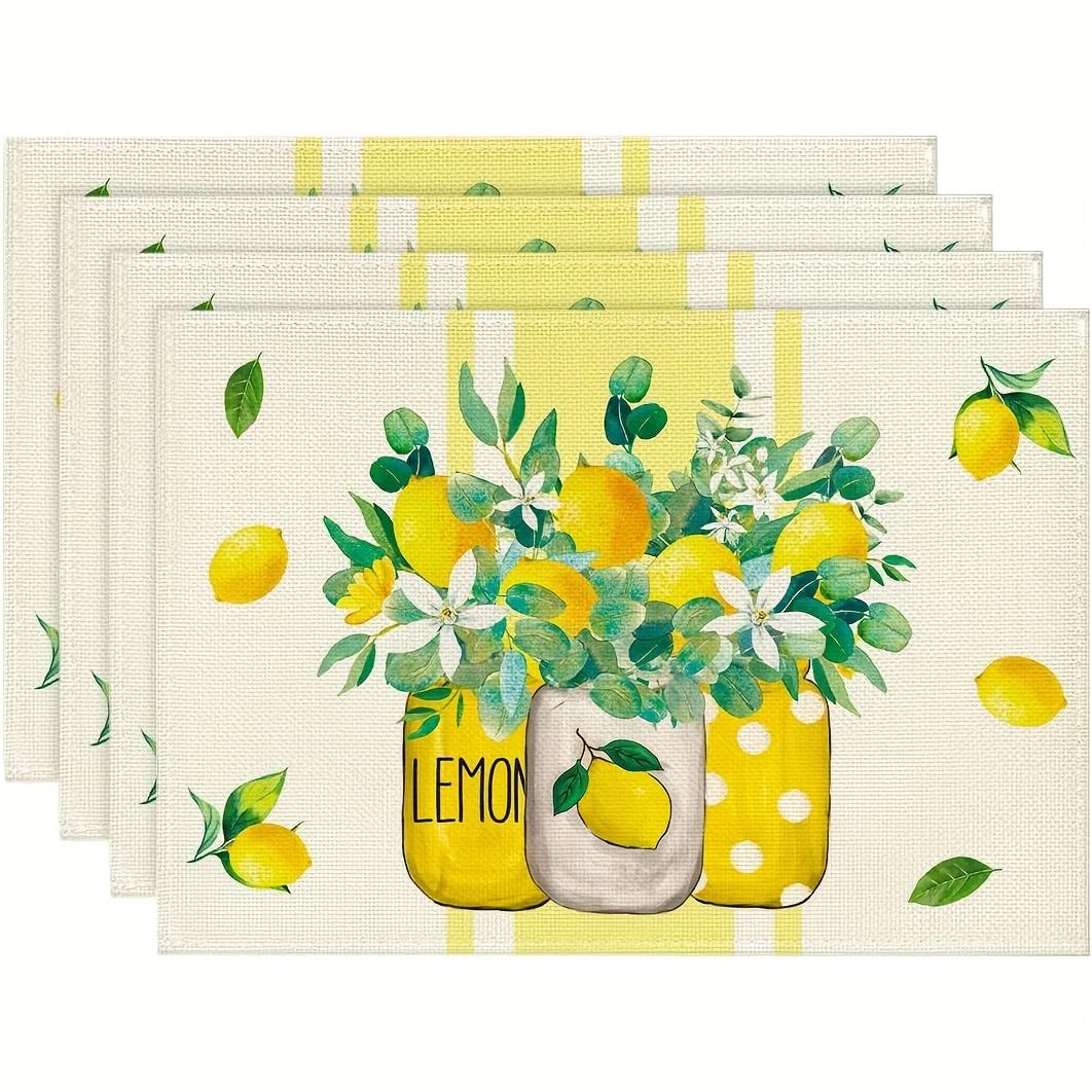 

4/6pcs Set Yellow Striped Vase Lemon Summer Placemats Suitable for Home Kitchen Gatherings Indoor And Outdoor Decoration 12X18 I 30x45cm-4PC