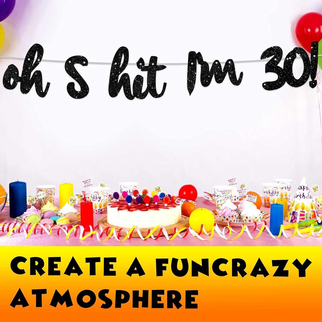 Oh I’m 30! Banner Backdrop Glitter Black Hallo Thirty Cheers to 30 Years Old Theme Decor for Man Woman Happy 30th Birthday Party Photo Studio Prop