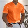 Muscle Men's Pocket Fitness Plus Size Sports T-shirt Men's Elastic Cotton Summer V-neck Short Sleeve Polo Shirt