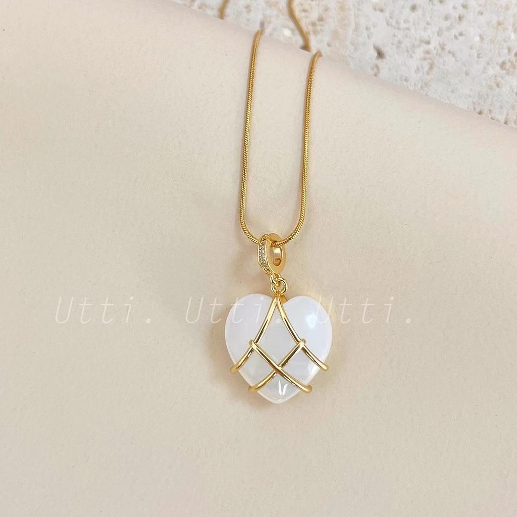 Colier Castelu de Diamante cu Cuarț Roz Colier cu Pandantiv Inimă din Piatră de Lună Pentru Femei Accesorii de Bijuterii la Modă Minunate Cadou Pentru Ea