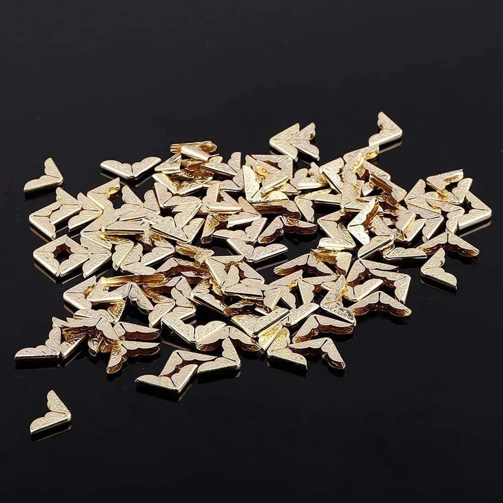 100Pcs Metal Book Corner Protector Vintage Scrapbook Photo Album Notebook Menus Folder Protecting Golden Silver Bronze
