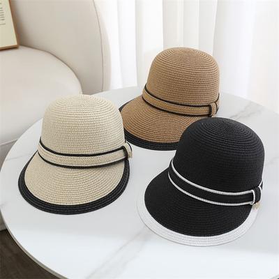 Summer Grass Woven Duckbill Hat Women Outdoor Travel Beach Sun Cap Casual Basin Wide Brim Straw Visors Female