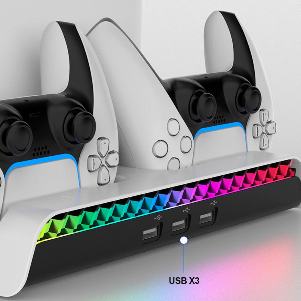 For PS5 Slim Stand Cooling Station With RGB Light Cooling Fan Dual Controllers Charger For PS5 Slim Console Digital&Disc Edition