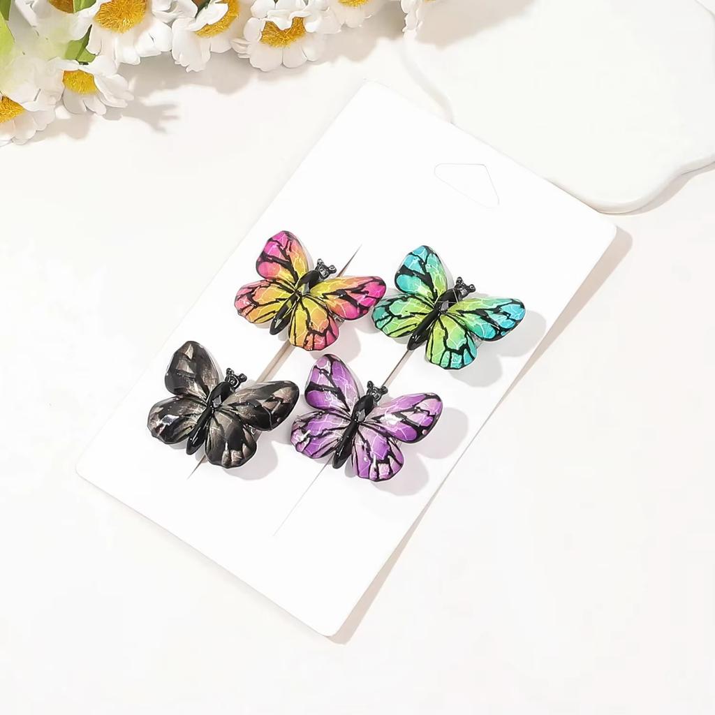 4Pcs Gradient Leopard Butterfly Hair Clips Set Cute Princess Duckbill Side Clips for Girls Fairy Hair Headwear Accessories