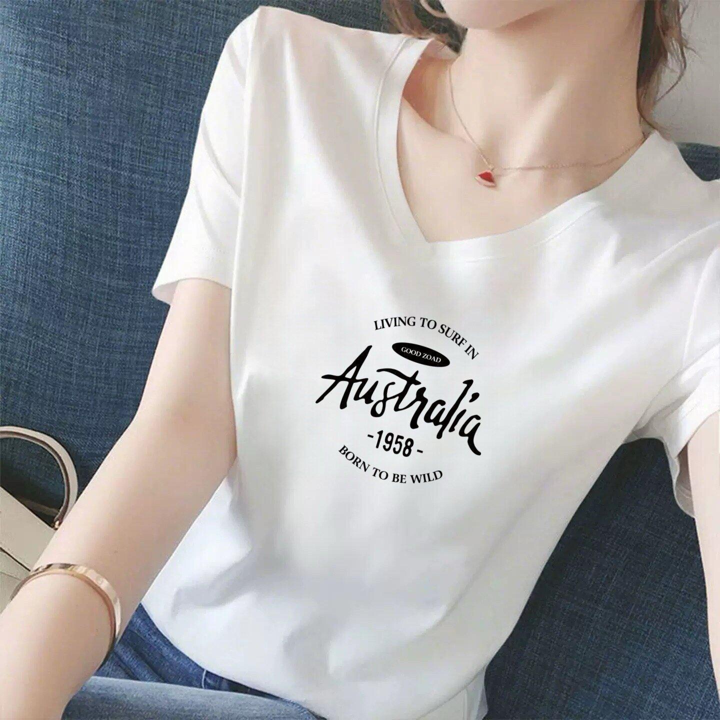 

Premium V-Neck Printed T-Shirt for Women - Summer Loose, Slimming, and Versatile Fashion for Middle-Aged Moms XL