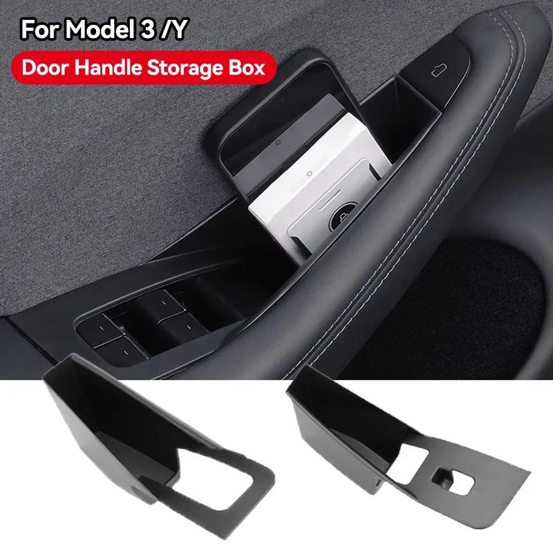2PCS Door Side Storage Box Car Interior Accessories for Tesla Model3 Y Handle Pocket Armrest Passenger Storage Tray Container