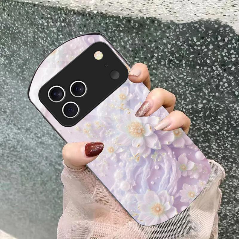 Schöne weiße Blumen Für iPhone 17 Air 16 15 14 Pro 13 Plus 12 mini 11 Pro Max XR X 7 8 Elliptische gehärtete Glas Handyhülle