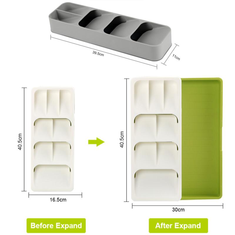 Expandable Utensils Tray Kitchen Cutlery Storage Box Knife Holder Plastic Tray Fork Spoon Divider Drawer Box Tableware Organizer
