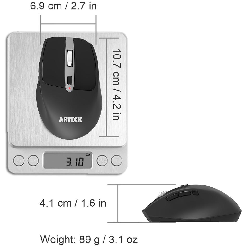 Arteck Wireless Mouse with USB Ergonomic Quiet and Side Compatible with and Windows 2.4G Receiver, Design, Click, Buttons, Computers, Desktops, PCs,