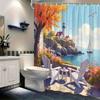 1pc Coastal Scene Shower Curtain - Adirondack Chairs, Lighthouse & Sailboat, 70.8x70.8", 12 Hooks, Calm Sea Design