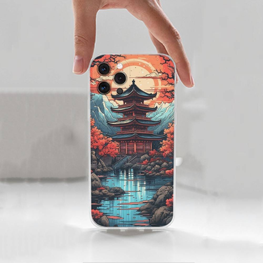 Art Style Japanese Phone For iPhone 14,13,12,11,17,16,15,Pro,X,XS,XR,SE,Max,Plus,Mini Transparent Soft Cover