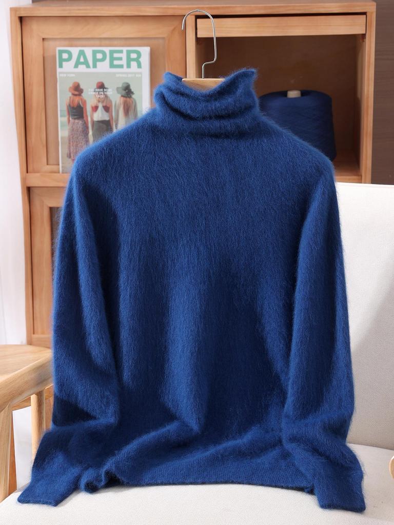 Mink Velvet Women's High Neck Rabbit Fur Knit Sweater, Slim Fit Cashmere Base Layer