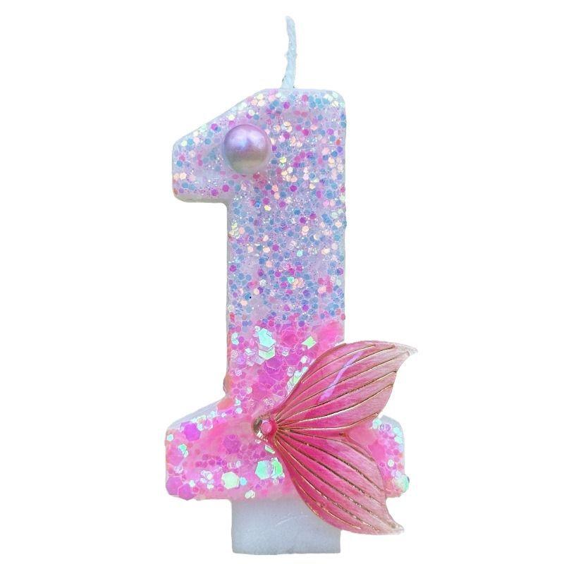 Number Birthday Candle Party Decoration Birthday Candle Shiny Pink Fish Tail