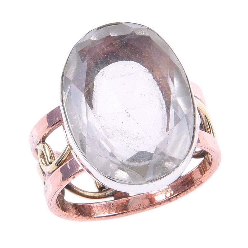 Natural Crystal Quartz Gemstone 925 Sterling Silver Two Tone Ring Size 7 l1J29