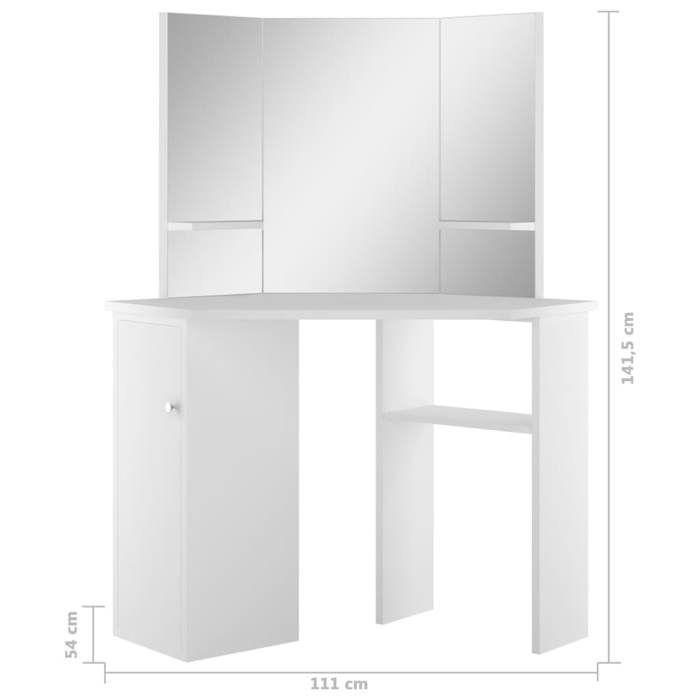 VidaXL Coiffeuse d'angle Table de maquillage cosmétique Blanc