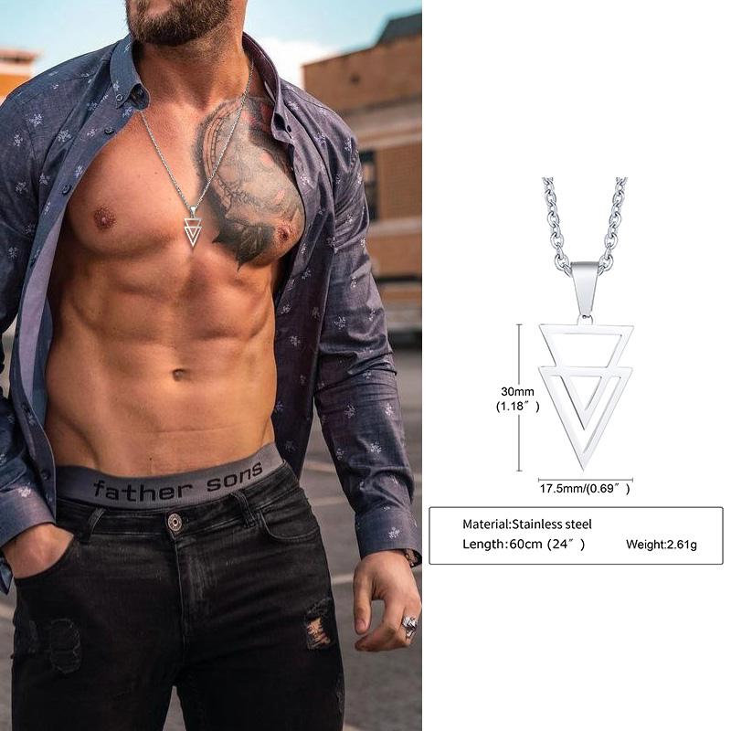 Triangle Men Necklace, Men s Geometric Pendant Necklace, Stainless Steel Guy Necklace, Man Jewelry