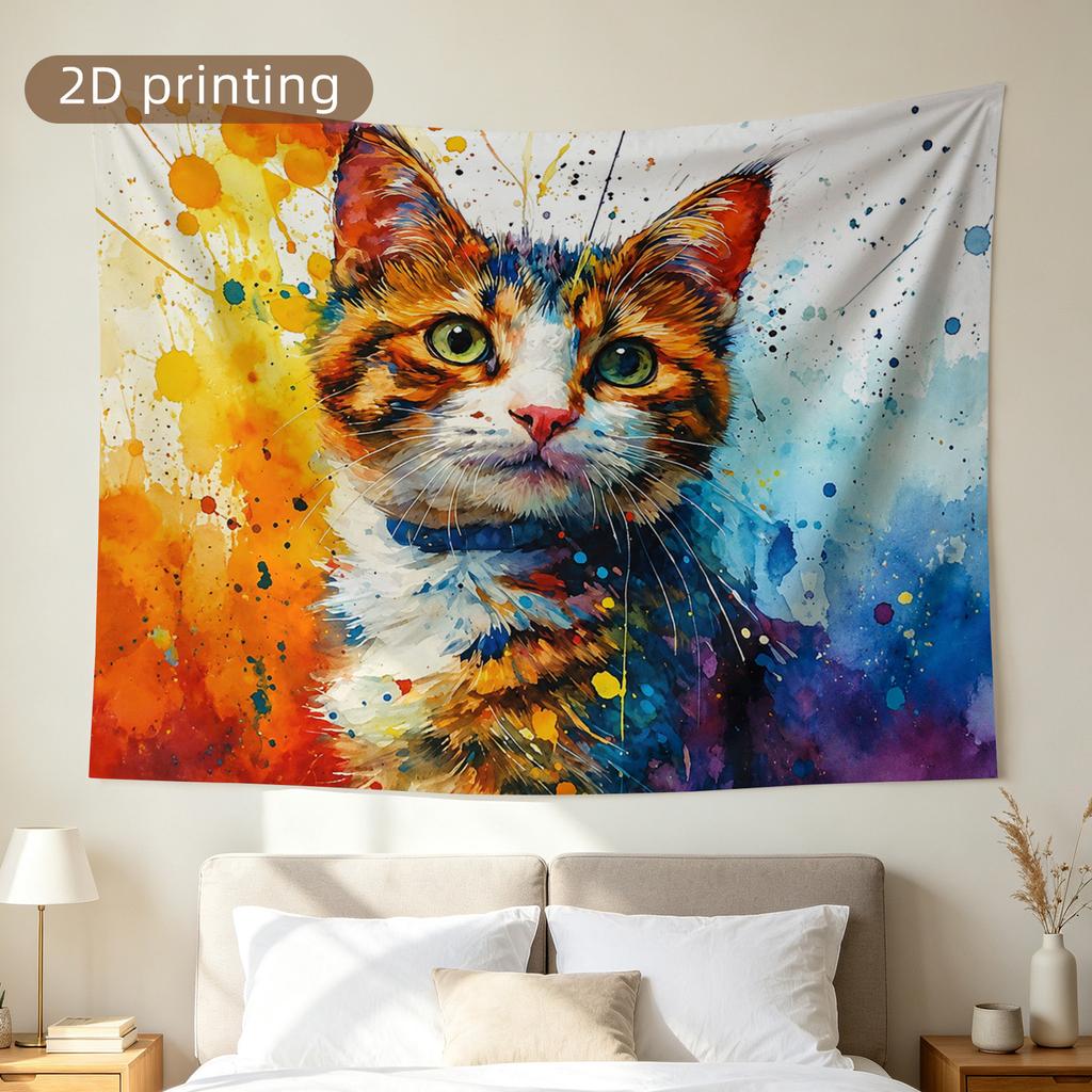 Modern Cat Watercolor Tapestry Boho Wall Hanging Canvas Art Pop Art Print Decor for Living Room Bedroom Home Decoration