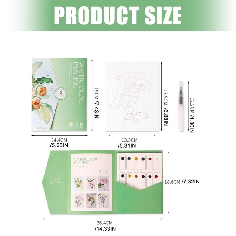 Art Doodling Book with 12 Color Watercolor Paint Water Brush Pen Stress Relief Painting Book For Children Adult Drawing