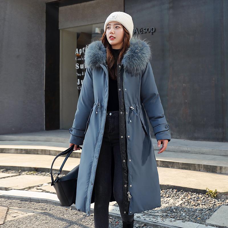 

Новая зимняя одежда больших размеров 2025 года, длинная хлопковая одежда с лаковым покрытием, стройнящая и утолщенная, со съемными подкладками XXXL синий