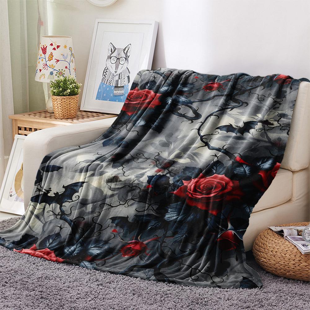 Rose Print Flannel Blanket, High quality Comfortable for All Seasons, Home Decor, Warmth and Comfort, Perfect for Christmas Gifts