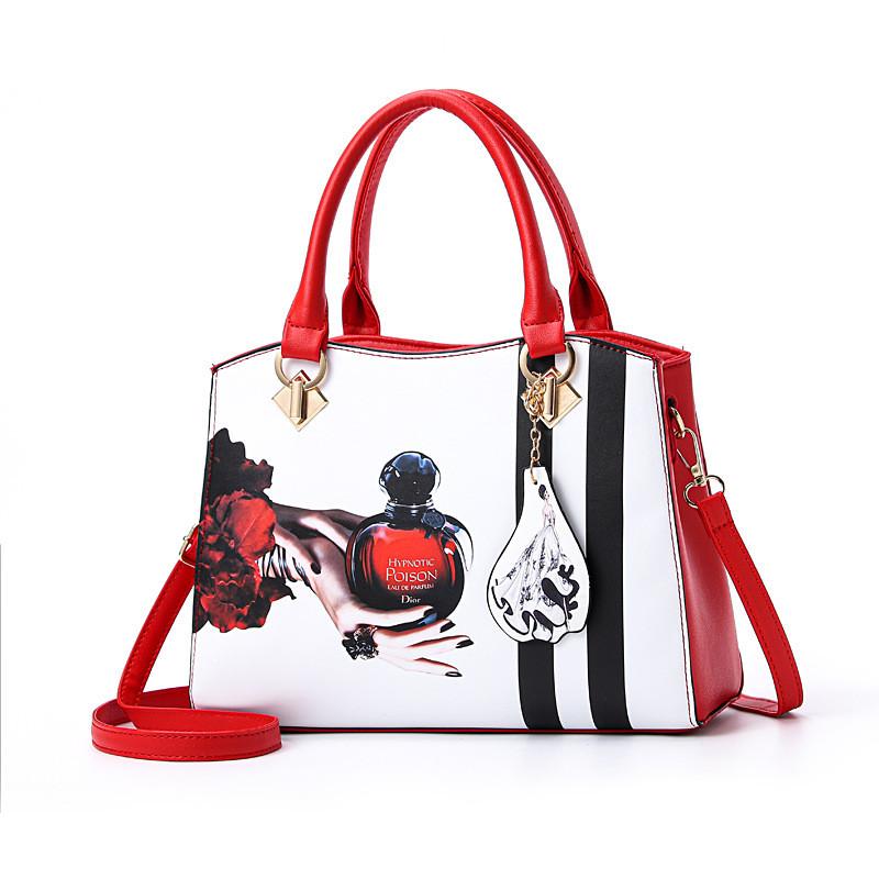 Stylish Floral Print Women's Shoulder Bag Versatile Handbag And Crossbody Purse In Black And Wine Red