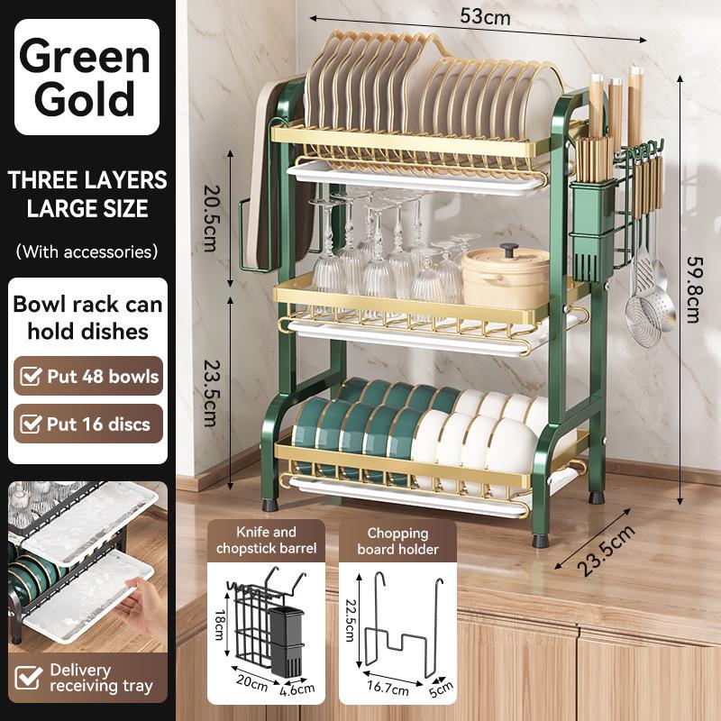 Multifunctional Kitchen Storage Rack for Bowls, Plates, and Chopsticks – Layered Countertop Drainer Organizer.