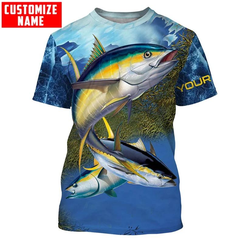 Tuna fishing Saltwater Fish ocean blue Customize name 3D Printed Mens t shirt Cool Summer style Unisex Casual T-shirt TX271