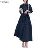 ZANZEA Women Turn Down Collar Casual Long Sleeve Loose Shirt Dress