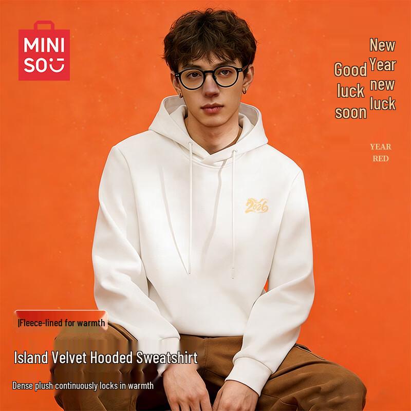 MINISO Men s Heavyweight Fleece-Lined Hooded Sweatshirt L