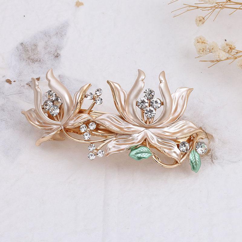 Fashion Hand-Painted Gorgeous Hairpin Femininity Diamond-Encrusted Spring Clip Flower Back Head Hair Accessories