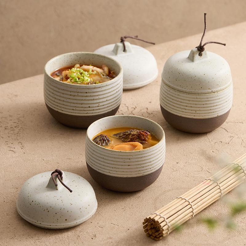 1PC Crock Pot Household Jar Soup Bird's Nest Small Stew Pot Old-fashioned Ceramic One-person Water-proof Stew Cup Steamed Egg