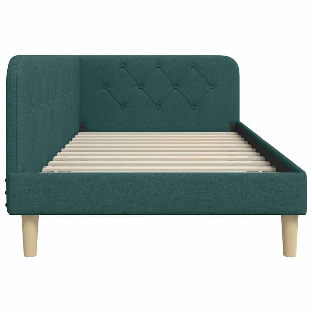 Corner Bed Frame Dark Green 90 X 190 Cm Fabric