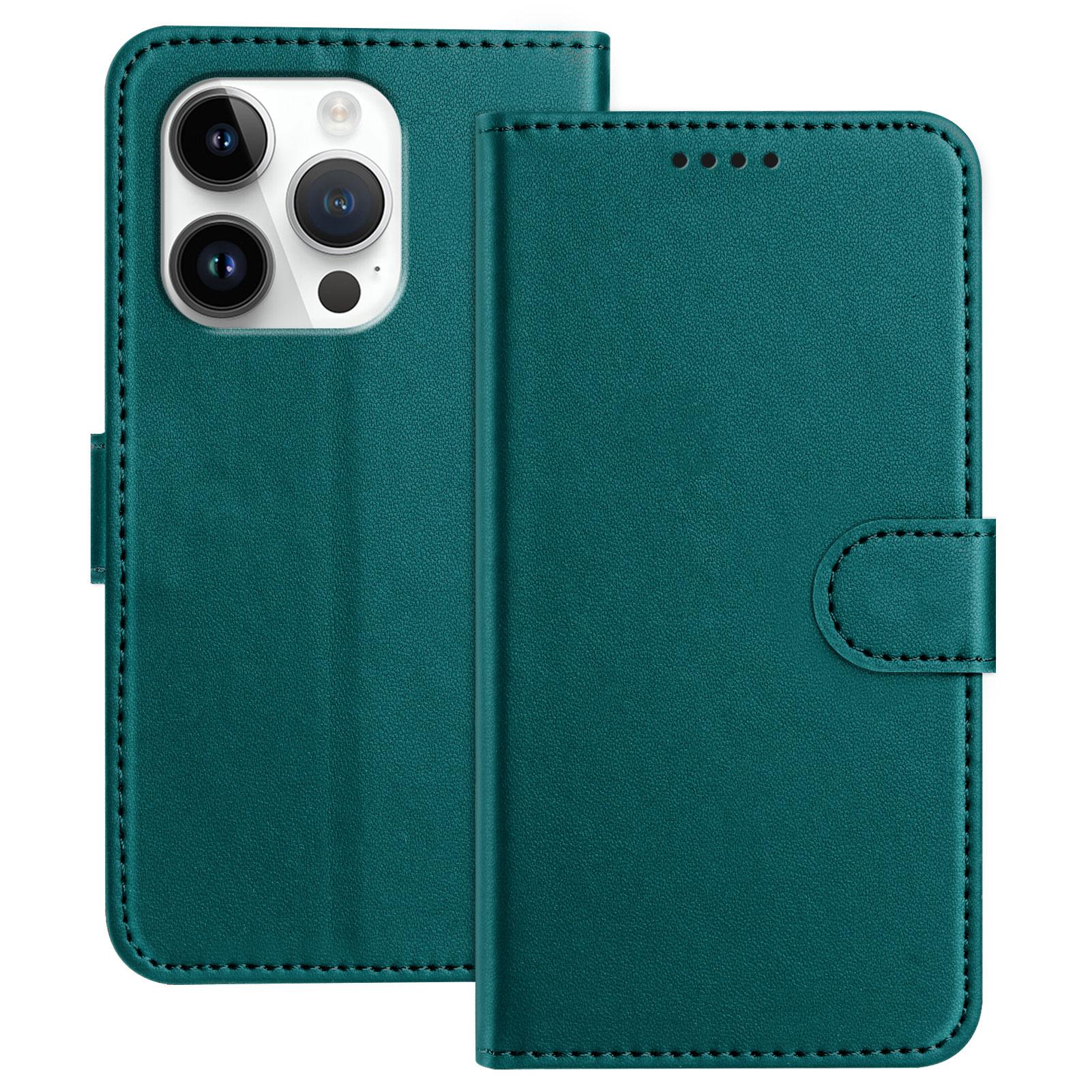 

For iPhone 16 Pro Leather Case Wallet Stand Solid Color Anti Drop Phone Cover C