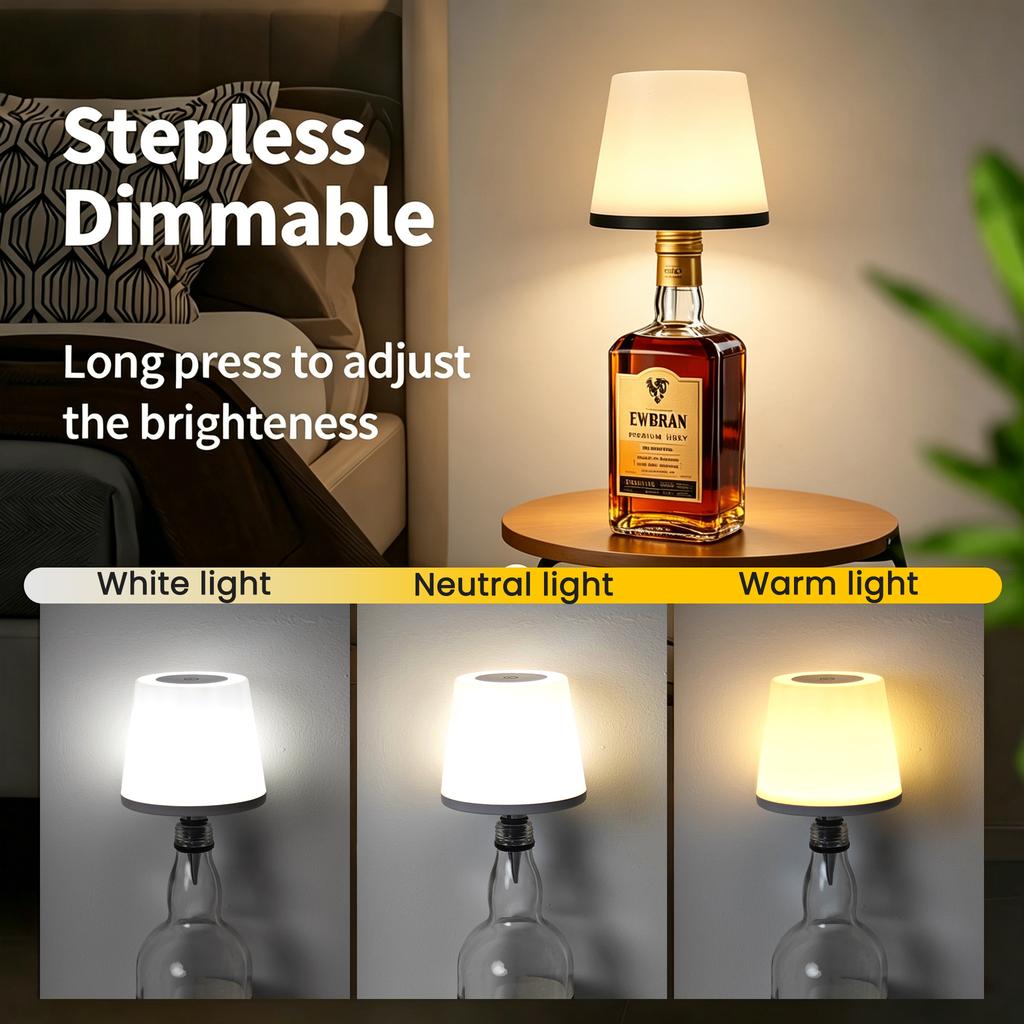 LED Wine Bottle Lamp Rechargeable, USB-C,with Touch Sensor, 3 Color Adjustable Brightness for Party Decoration
