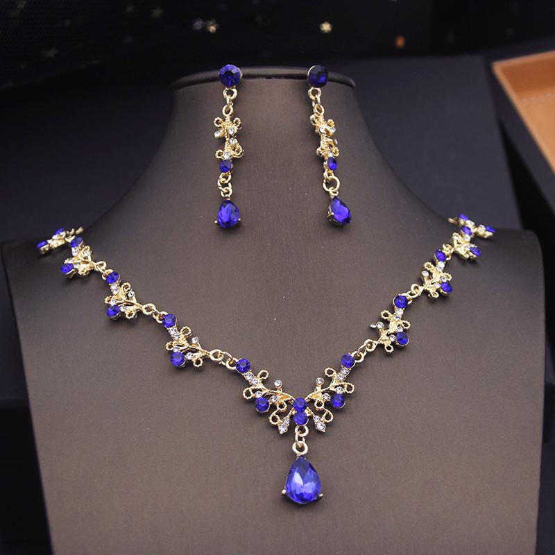 Green Crown Bridal Jewelry Sets for Women Choker Necklace Sets With Tiaras Wedding Dress Prom Bride Jewelry Accessories