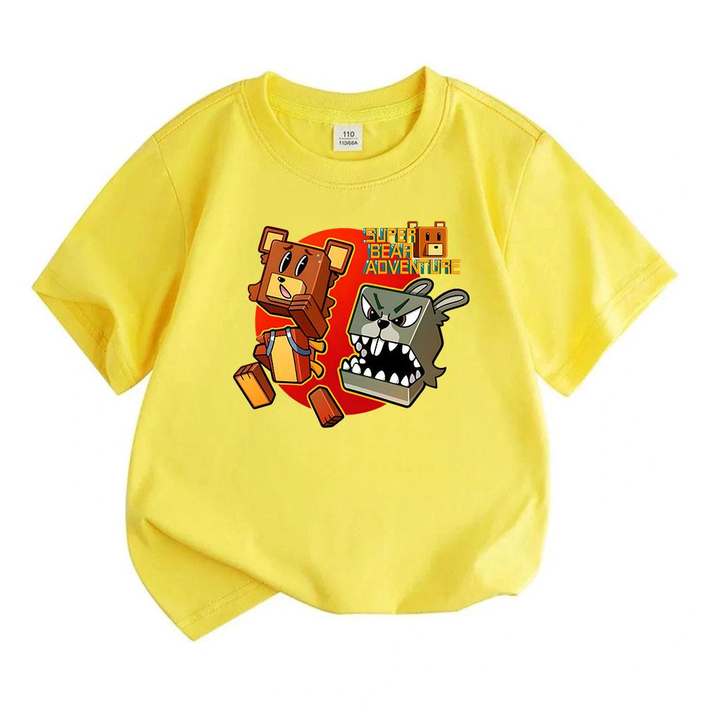 100% Cotton Kids Crew Neck Short Sleeve T-Shirt, Super Bear Adventure Game Print Casual Comfortable Tees for Boys Girls, Soft Breathable Top for Daily