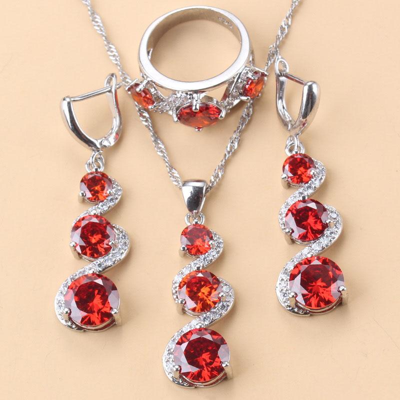 Mark  Wedding Dress Costume Bridal-Bridesmaid Jewelry Blue Stone Earrings And Ring Women Necklace Set Free Gift Box