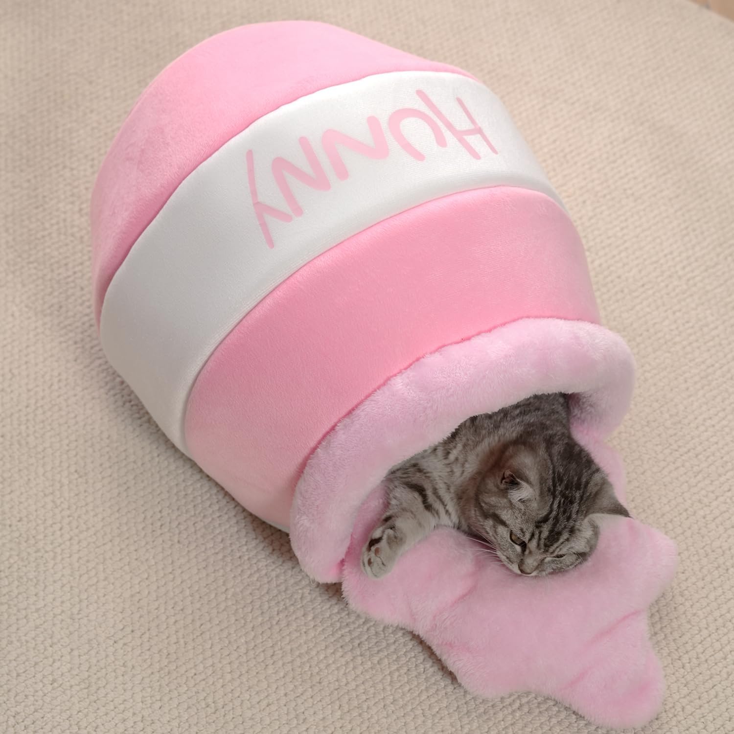 

Honey Pot Cat Cave Bed, Soft and Thick Rebound Sponge Pet Nest with Removable & Washable Cushion рожевий