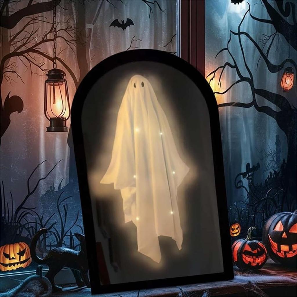 Halloween Novelty Mirror With Creepy Eyes, Ologram Mirror LED Lit, Spooky Haunted House Apparition For Indoor/Outdoor