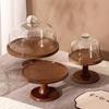 Walnut High-footed Wooden Cake Tray with Glass Lid