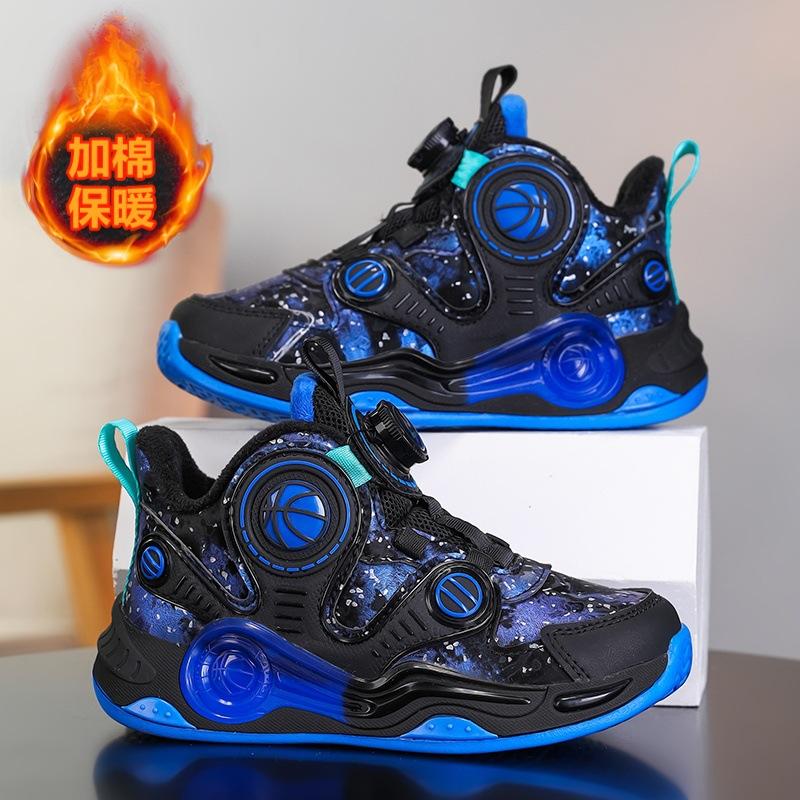 2025 Winter Children's Thick-soled Warm Basketball Shoes Trendy Versatile Outdoor Non-slip Velvet Leather Sneakers