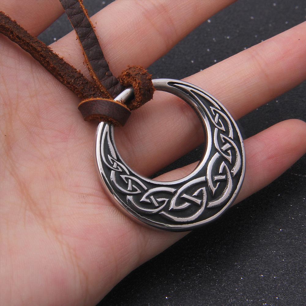 Stainless Steel Celtic Knot Round Pendant Necklace for Men & Women - Viking Adjustable Rope Chain Jewelry with Norse Triquetra Amulet, Pagan
