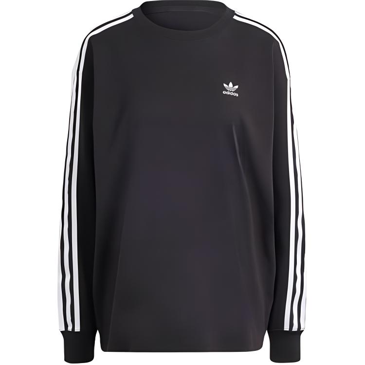 Adidas Originals 3-Stripes Color Block Round Neck Long Sleeve Drop Shoulder T-Shirt Women tops Black IU2412 S