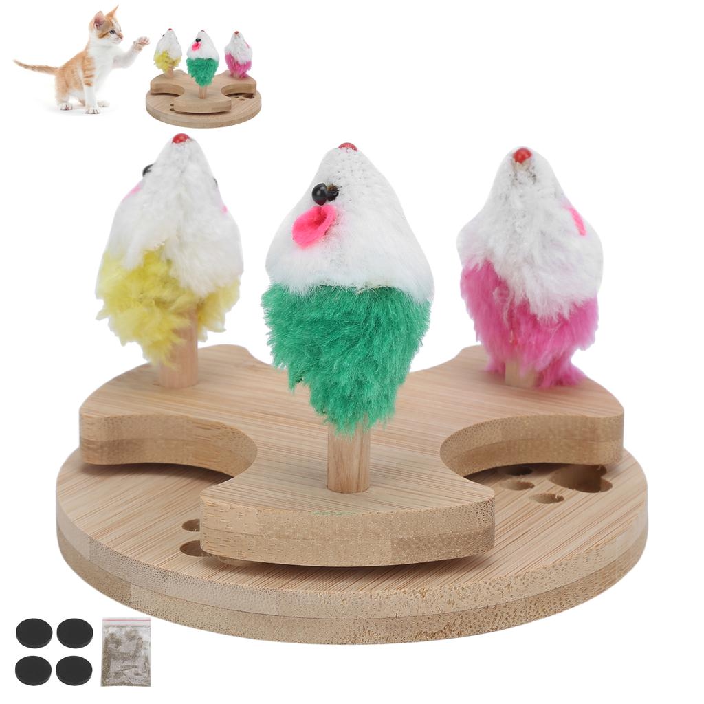 Katzenspielzeug Holz-Drehteller Katzenspielzeug mit Plüschmäusen und Katzenminze für Kätzchen-Spiel und Bewegung